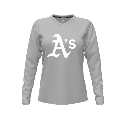 [FTLVCFGY-FYXS-LOGO3] Decker Comfort T-Shirt (Female Youth XS, Gray, V Neck, Logo 3, Long Sleeve)