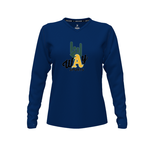 [CUS-DFW-TEES-PER-VNK-LSL-NVY-FYXS-LOGO1] Performance T-Shirt (Female Youth XS, Navy, V Neck, Logo 1, Long Sleeve)