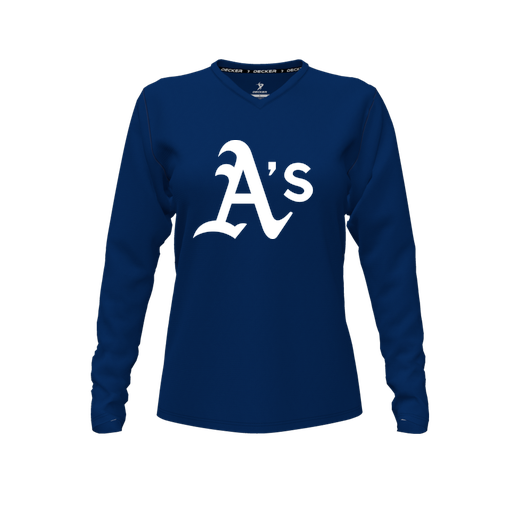 [CUS-DFW-TEES-PER-VNK-LSL-NVY-FYXS-LOGO3] Performance T-Shirt (Female Youth XS, Navy, V Neck, Logo 3, Long Sleeve)