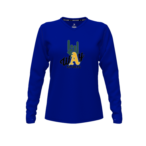 [CUS-DFW-TEES-PER-VNK-LSL-RYL-FYXS-LOGO1] Performance T-Shirt (Female Youth XS, Royal, V Neck, Logo 1, Long Sleeve)
