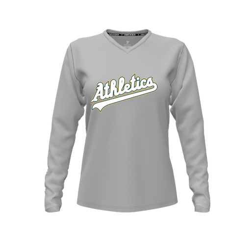 [CUS-DFW-TEES-PER-VNK-LSL-GRY-FYXS-LOGO2] Performance T-Shirt (Female Youth XS, Gray, V Neck, Logo 2, Long Sleeve)