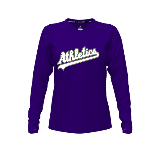 [CUS-DFW-TEES-PER-VNK-LSL-PUR-FYXS-LOGO2] Performance T-Shirt (Female Youth XS, Purple, V Neck, Logo 2, Long Sleeve)